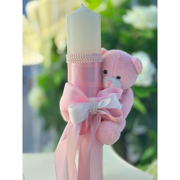 Lumanare botez ursulet Sweet Teddy, roz