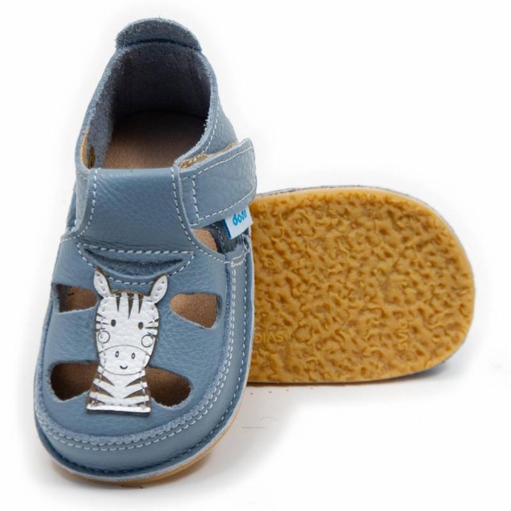 Детски боси сандали Dodo Shoes Zebra, цвят Baby Blue от естествена кожа с гъвкава подметка за първи стъпки, Син