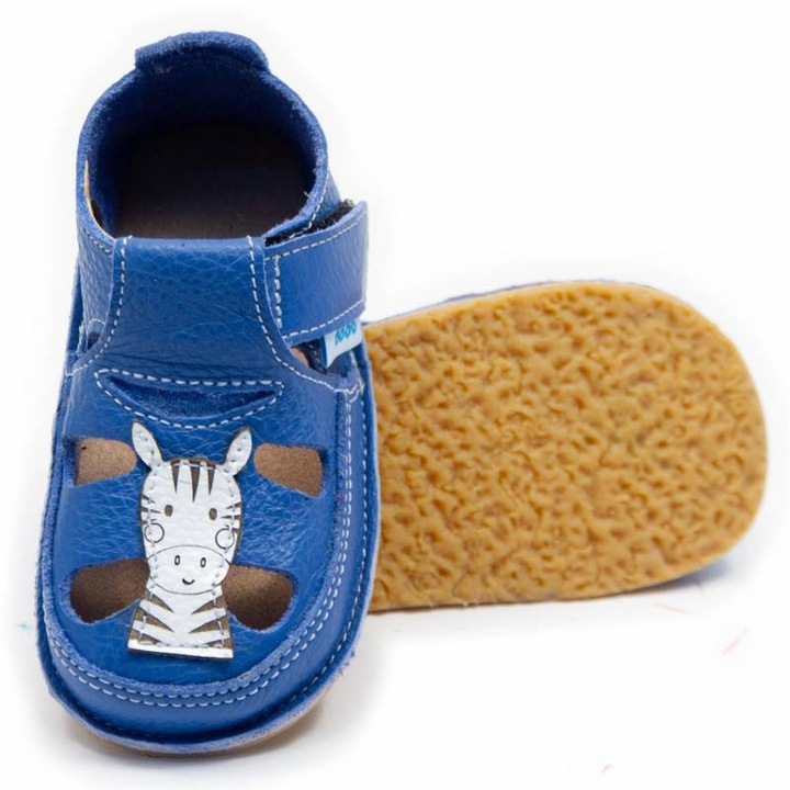 Детски боси сандали Dodo Shoes Zebra, син цвят, от естествена кожа с гъвкава подметка за първи стъпки, Син