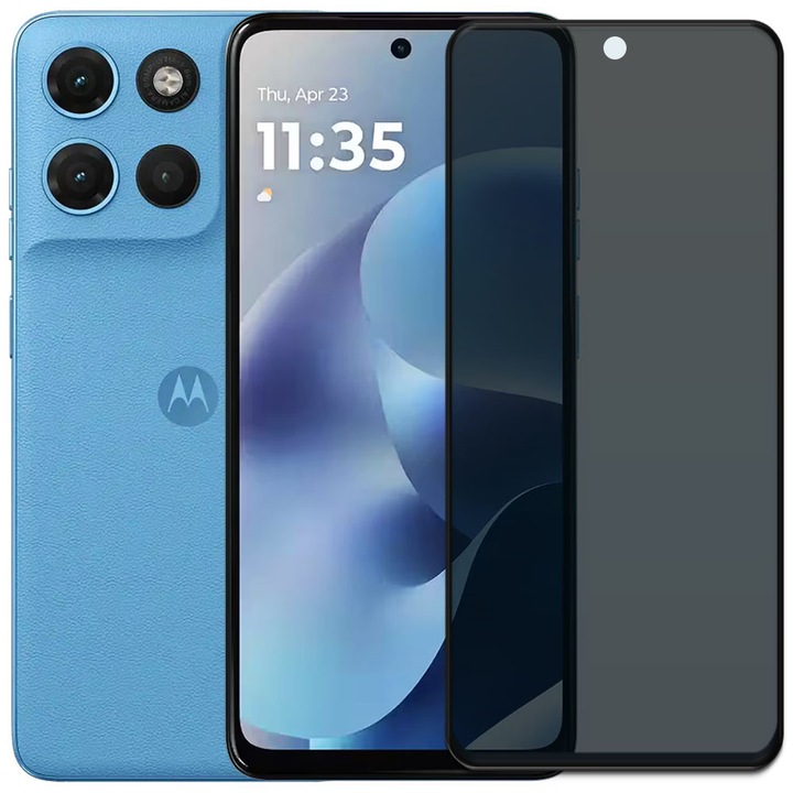 Folie din sticla securizata pentru Motorola Moto G17 Power, HAMSTERBOX Privacy Shield, Protectie completa ecran, Full face, Aplicare rapida, Case Friendly, Negru