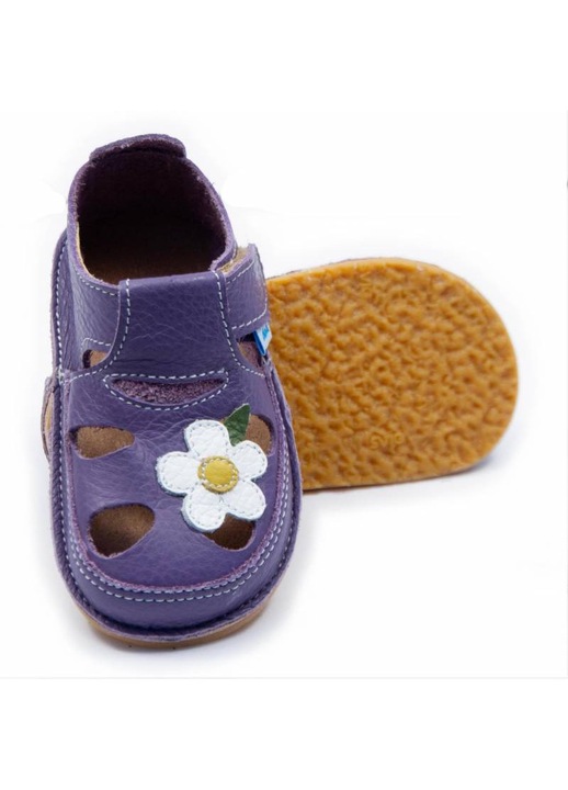 Детски боси сандали Dodo Shoes Wild Flower, Виолетов цвят от естествена кожа с гъвкава подметка за първи стъпки, Виолетов