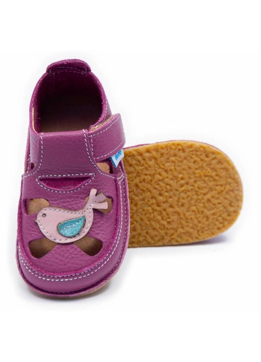 Детски боси сандали Dodo Shoes Врабче, цвят Petunia от естествена кожа с гъвкава подметка за първите стъпки, Розово