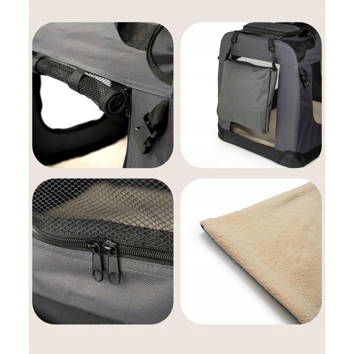 Cutie de transport pentru caini Lionto, 82x58x58 cm, gri, pentru animale de pana la 18 kg, cu pernuta si manere