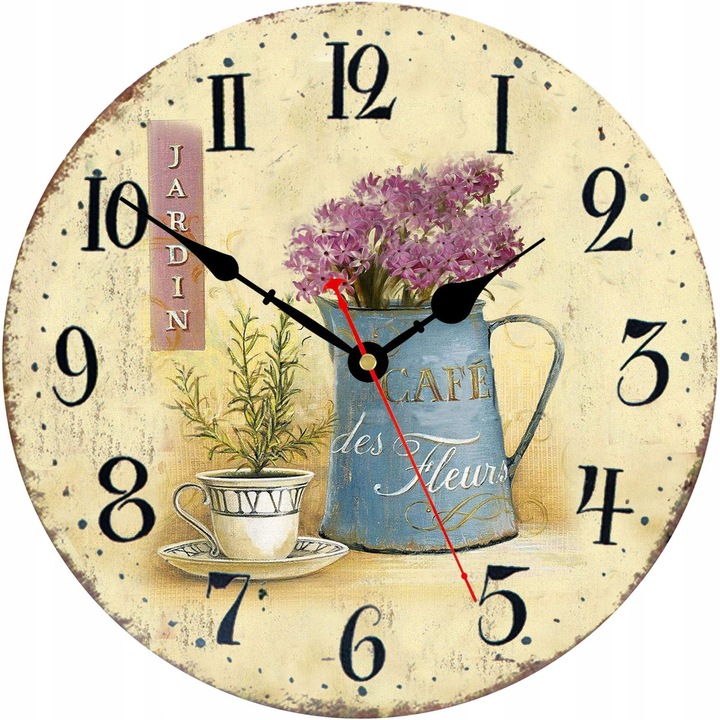 Dekoratív falióra 14 hüvelyk, retro design, arab számok, virágmintás, többszínű