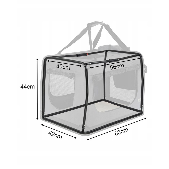Skrzynka transportowa pentru animale Lionto, 60x42x44 cm, gri, pentru caini si pisici pana la 12 kg, cu pernuta si manere