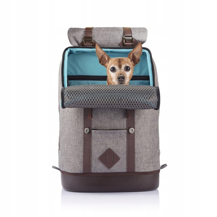 Rucsac pentru animale Kurgo, cu compartiment pentru laptop, material respirabil, impermeabil, gri, 32x23x47cm