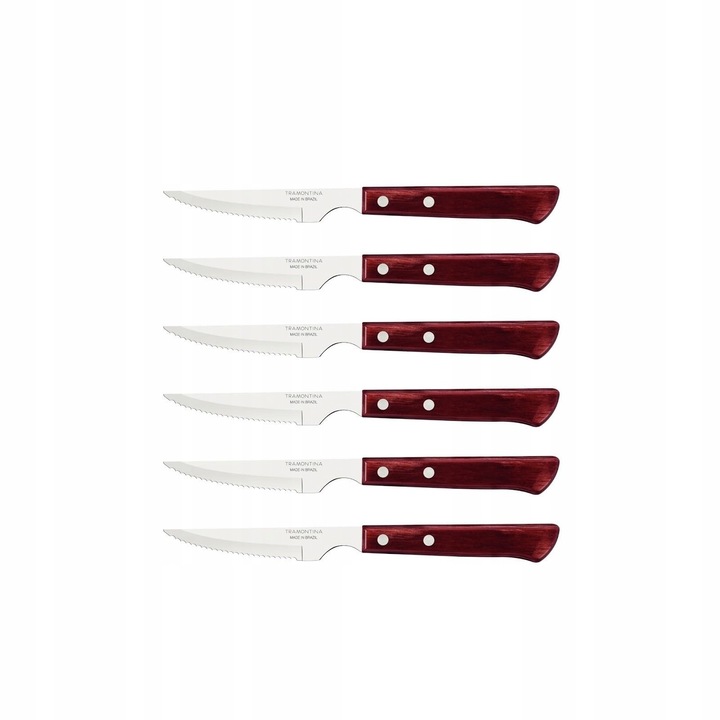 Set 6 cutite pentru friptura Tramontina, inox, maner din lemn rosu, stil spaniol