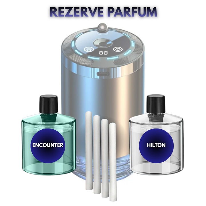 Rezerve Odorizant Auto PRIMEDEO BLUE 1, Hilton & Encounter, 4x Buretei Inclusi, Concentratie Premium, Parfum Auto