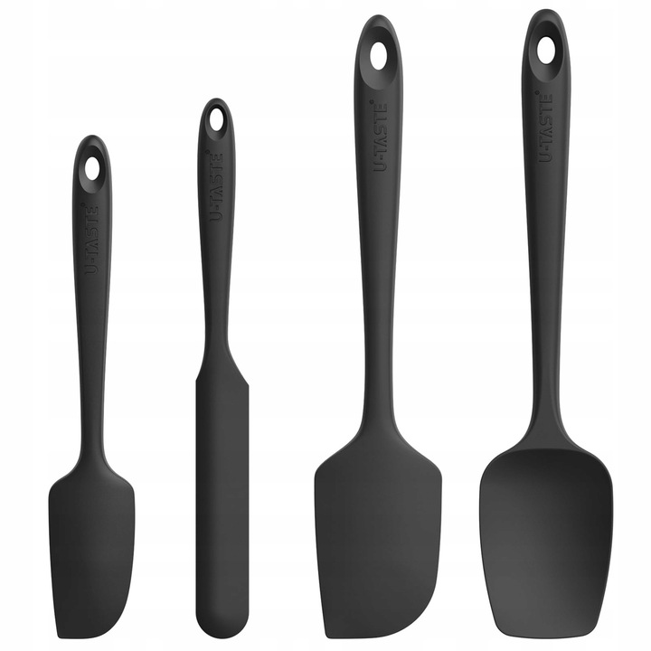 Set 4 Spatule Silicon pentru Gatit si Copt, 28.9cm, 22.7cm, 24.7cm, Negru