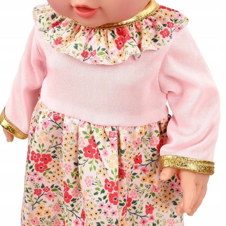 Set de haine pentru papusi, 35-45 cm, rochie cu flori si accesoriu pentru cap