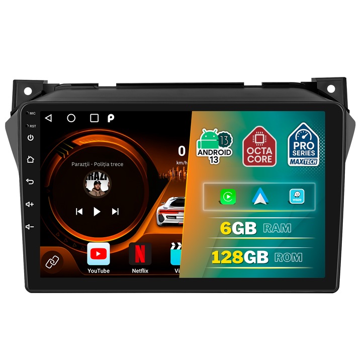 Navigatie Suzuki Alto 2009-2014 dedicata, MaxTech® PRO SERIES, 6 GB Ram 128 GB Rom OctaCore, Carplay & Android auto, Ecran 9” HD Touch, GPS, Wifi, Bluetooth, Radio, Waze