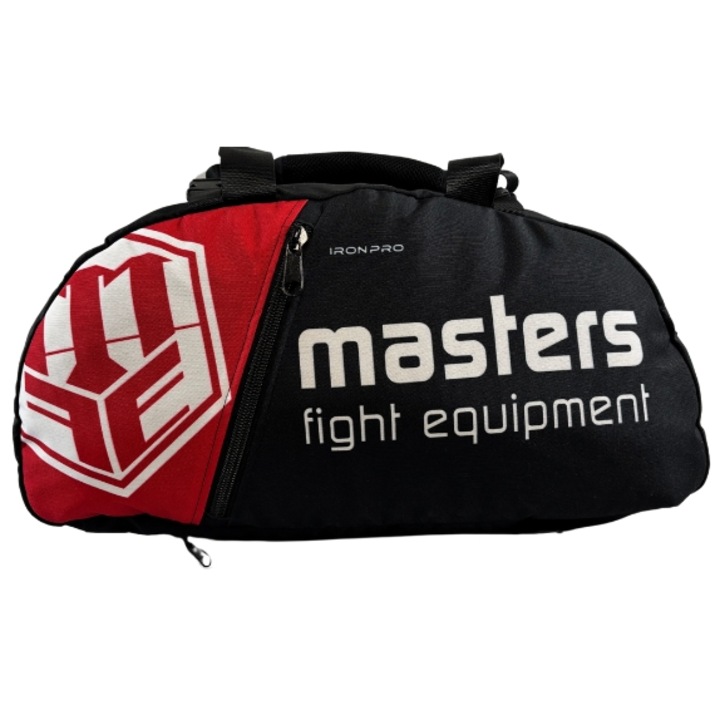 Geanta sportiva MASTERS TP-MASTERS, negru-rosu, 55x29x27cm, cu functie de rucsac, 3 buzunare externe