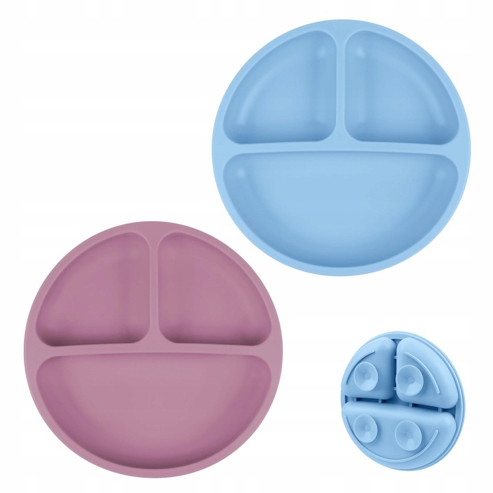 Tavita hranire bebelusi Vicloon, set 2 bucati, silicon, design cu 3 compartimente, antiderapant, usor de curatat