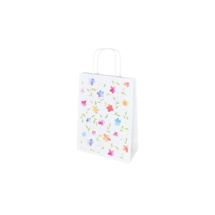 Set 10 bucati Punga Hartie Kraft cu Model Floral Rainbow Garden 18 x 22(H) x 8cm