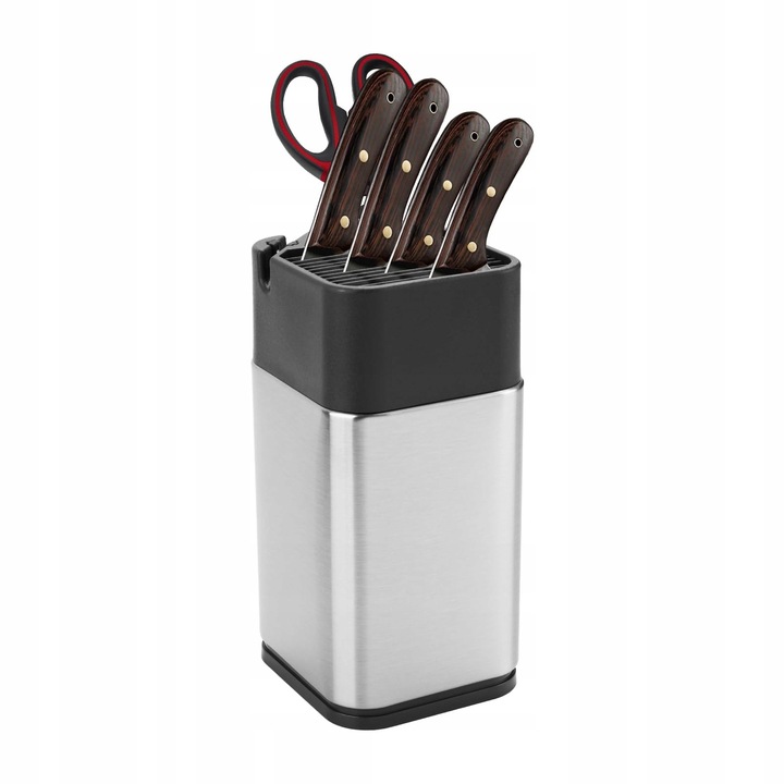 Suport tacamuri, bloc universal pentru cutite, 14 sloturi, inox, 8.8x4.4x4.1 inch, set cu ascutitor