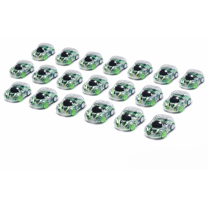 Set 20 Masinute Copii, Mini Masini de Jucarie cu Frictiune, Transparente, Multicolore, Roti Verzi, 4.5 cm, Jucarii Baieti, Cadou Copii, Verde, Dalimag
