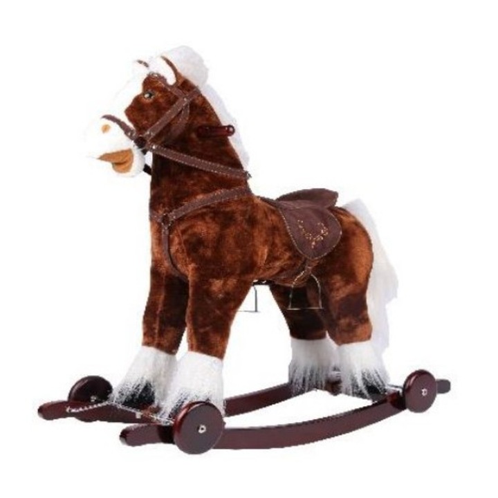 Caluti din plus cu balansoar din lemn, cu roti, Dimensiune 85x37x 77 cm, JR710