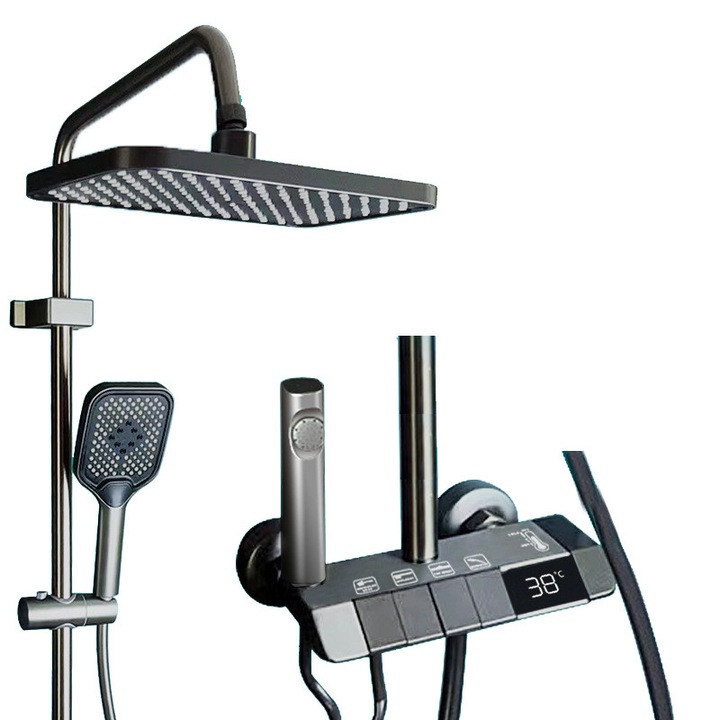Sanlux Coloana de dus moderna cu termostat, dus cu efect de ploaie, hidromasaj si design elegant