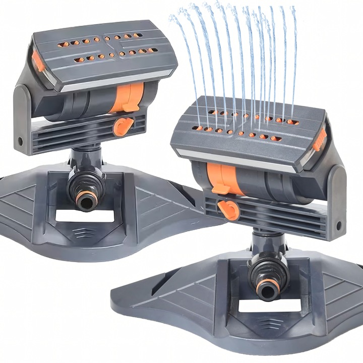 Осцилиращ ротационен разпръсквач, Zola, 16 дюзи, обхват 6 м, 6 бара, 1/2" конектор, ABS, POM, 25 × 20 × 16 см, сив / оранжев