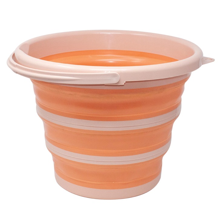 Galeata pliabila cu maner, Alpina, Compacta, Ideala pentru camping, apa si curatenie, 10 L, Portocaliu