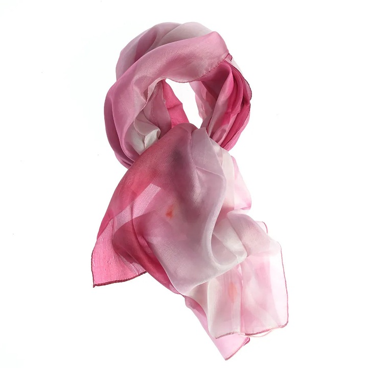Esarfa din matase in degrade roz 50 x 180 cm