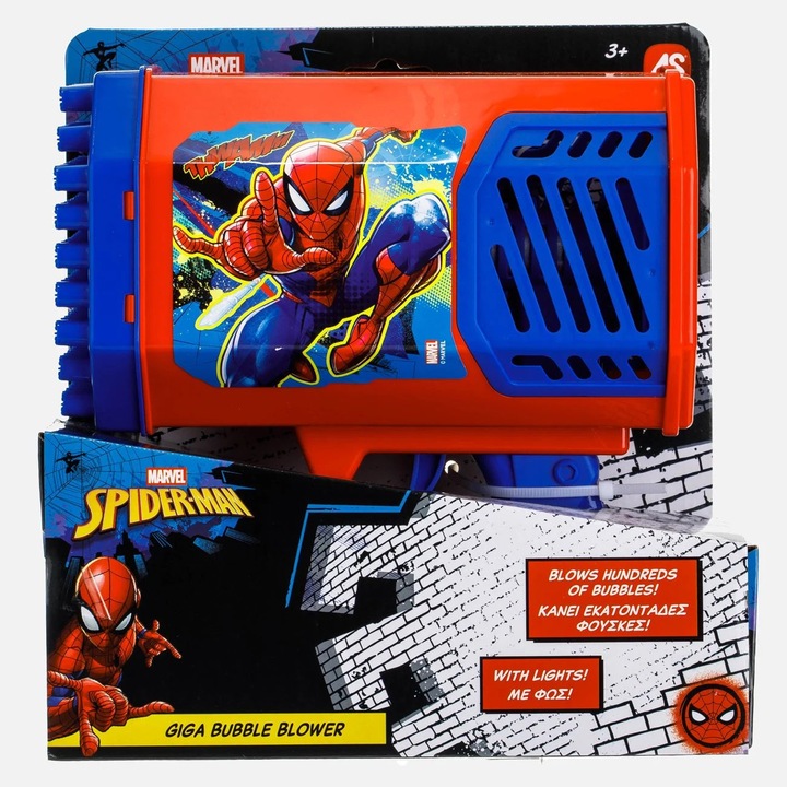 Pistol Baloane Sapun Spiderman Shopiens Jucarie Bubble Gun Automat Lumini Efecte Sufla Bule Copii Exterior