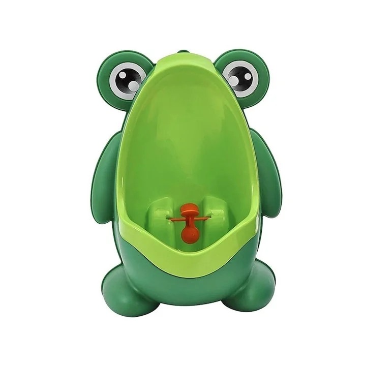 Olita tip pisoar, pentru copii, montare pe perete prin ventuze, plastic PP, model broasca, usor de curatat, 20.5 x 27.5 cm, verde, Dactylion®