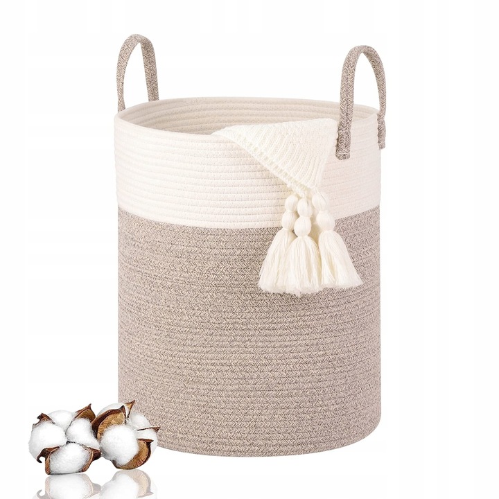 Cos pentru rufe, 66L, material bumbac, 38x46cm, design rotund, multifunctional