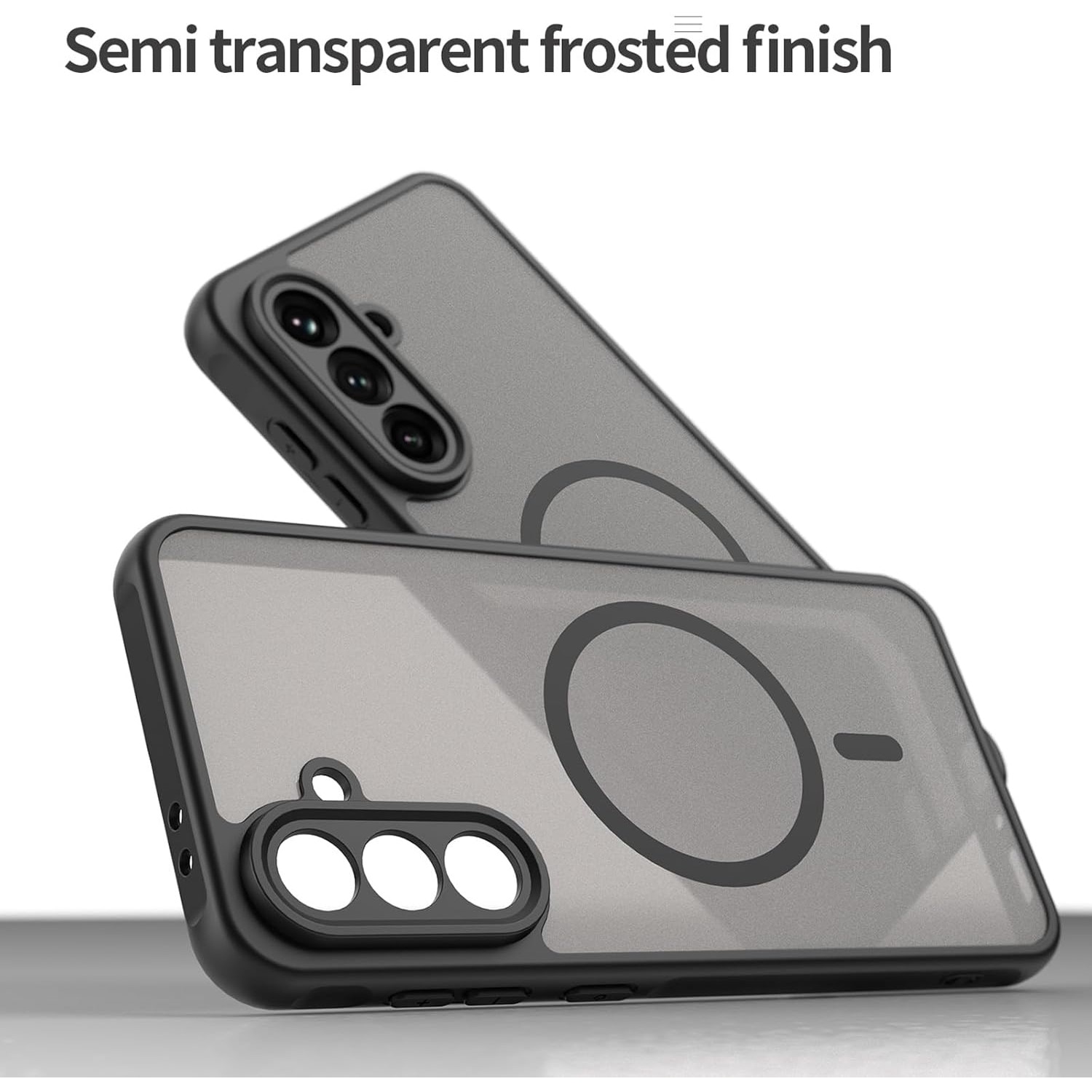 Husa Matte MagSafe compatibila cu Samsung Galaxy A57, protectie completa, contur Negru