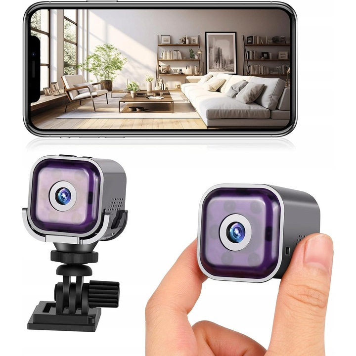 WiFi камера за наблюдение 1080P, детекция на движение, нощно виждане, преносима, с двупосочно аудио, акумулатор, комплект