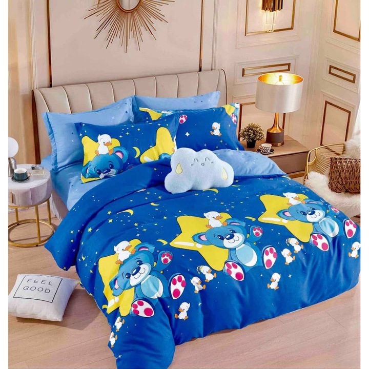 Lenjerie de pat dublu, 2 persoane, bumbac Finet, 6 Piese, Cearceaf de pat cu elastic 230x250 cm, Cearceaf pilota 200 x 230 cm, 2 fete de perna 70 x 70 cm, 2 fete de perna 50 x 70cm, MHR-1842