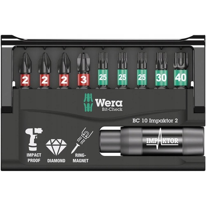 Set de biti, Wera 10 piese, Negru