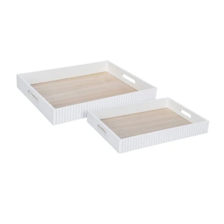 Tava servire din lemn Koopman, 40x30x5cm, alb, pentru decorare si evenimente