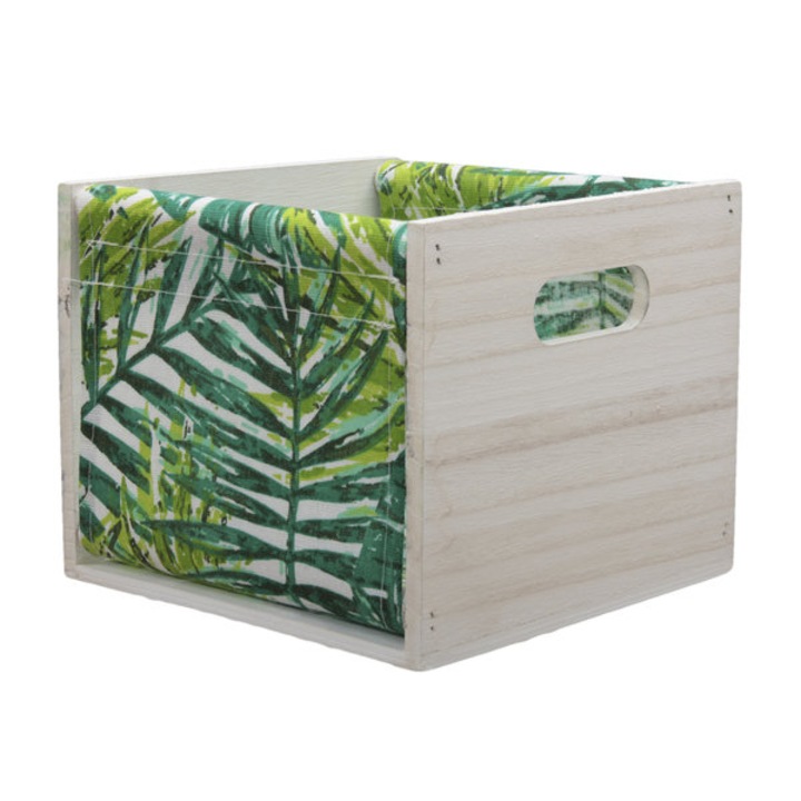 Ghiveci din lemn cu finisaj din frunze tropicale, ED Collection, 18x18x14.5cm