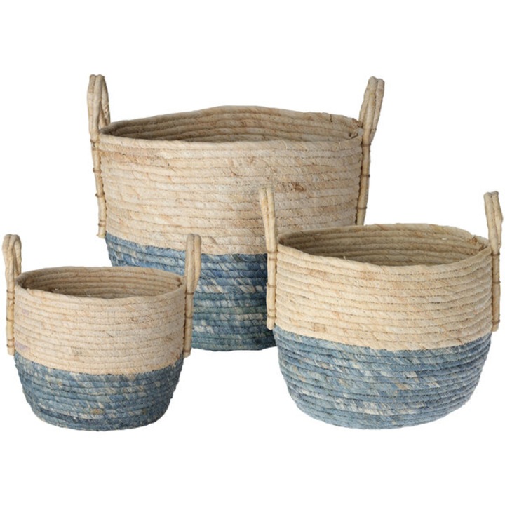 Cos decorativ Koopman, 33x26cm, albastru/ natural, set 1 buc.
