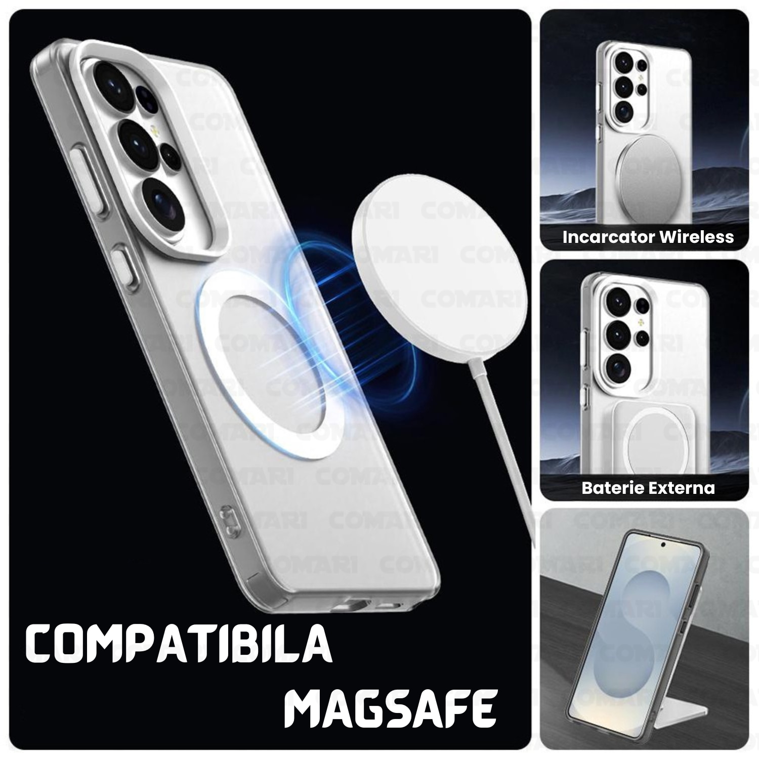 Husa pentru Samsung Galaxy S26 Ultra Comari® CandyMag, compatibila MagSafe, protectie antisoc, laterale ranforsate, finisaj antiamprenta, Alb