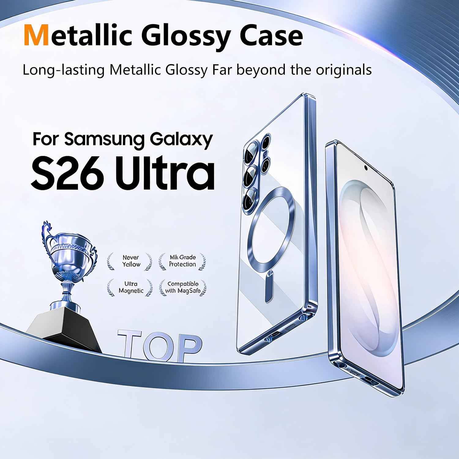 Husa compatibila cu Samsung Galaxy S26 Ultra, ALC MOBILE, pentru telefon mobil cu protectie pentru camera, Tehnologie MagSafe, rezistenta la socuri, contur Albastru