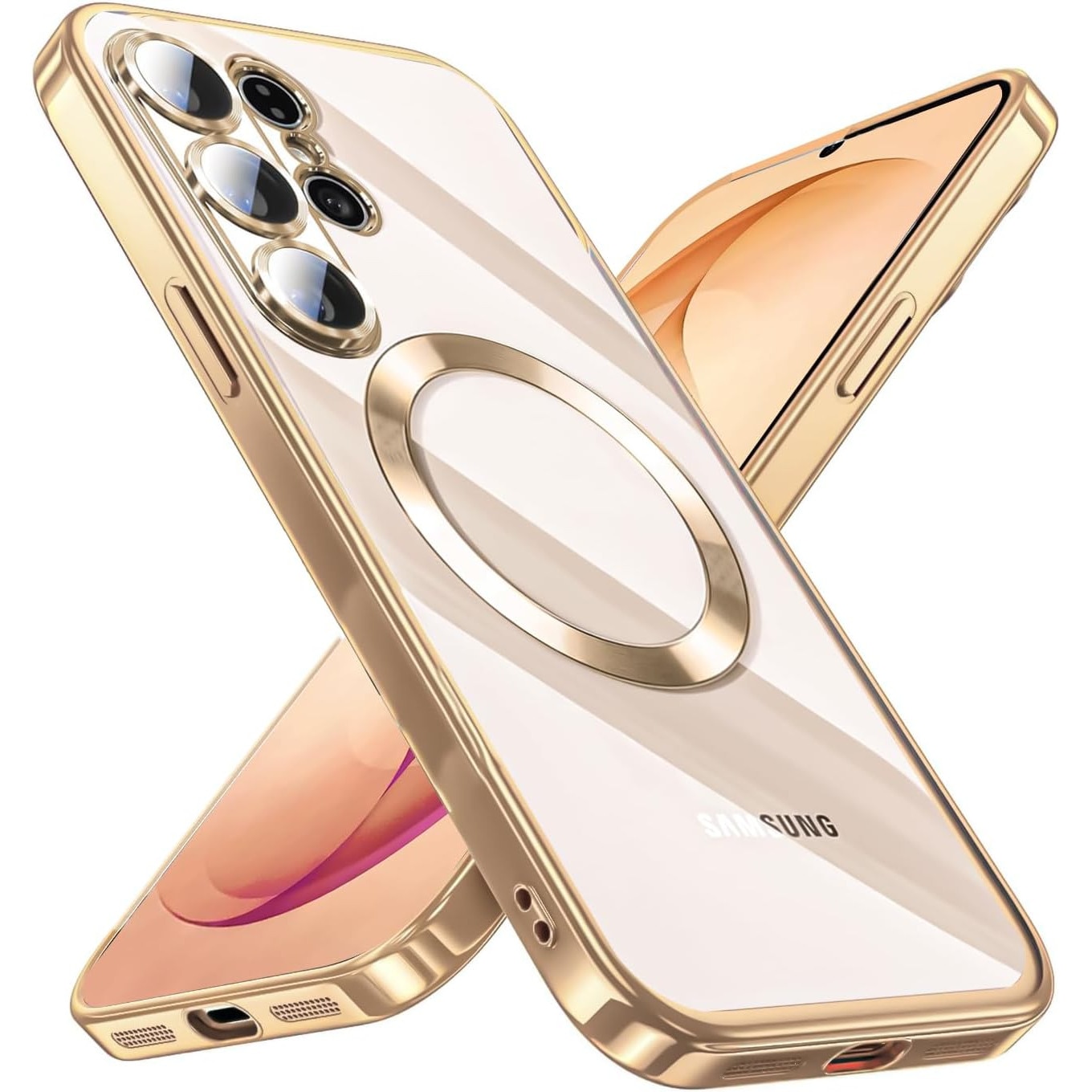 Husa compatibila cu Samsung Galaxy S26, ALC MOBILE, pentru telefon mobil cu protectie pentru camera, Tehnologie MagSafe, rezistenta la socuri, contur Auriu