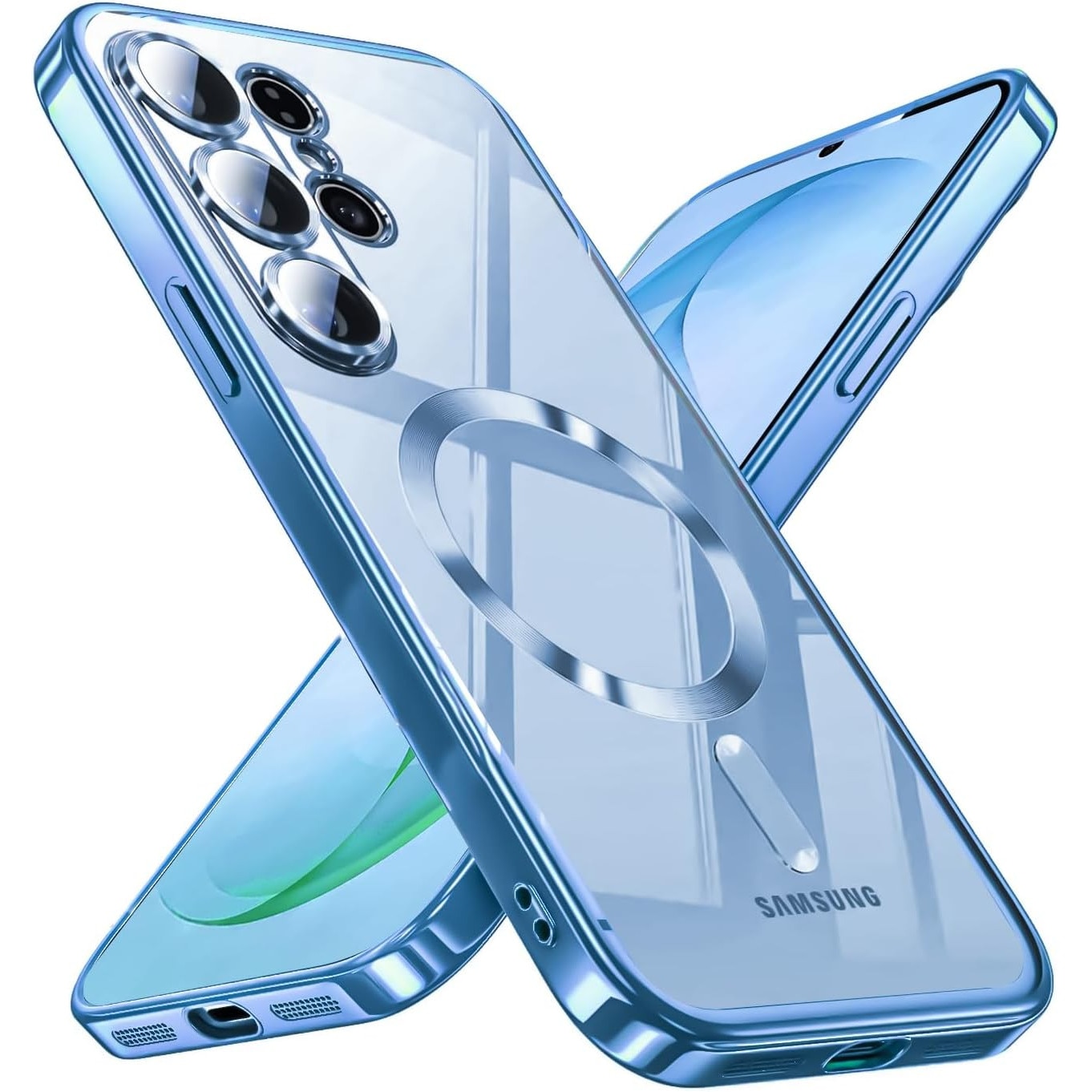 Husa compatibila cu Samsung Galaxy S26, ALC MOBILE, pentru telefon mobil cu protectie pentru camera, Tehnologie MagSafe, rezistenta la socuri, contur Albastru