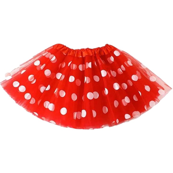 Fusta model ciuperca, rosie cu buline albe, 4-7 ani, 105-122 cm