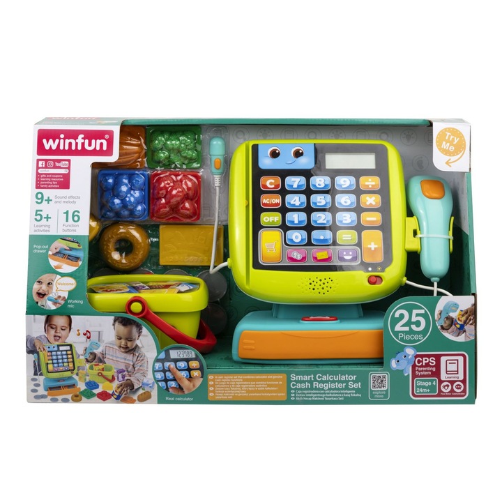 Set Jucărie Interactivă Casa de marcat Winfun, cu scanner, 25 accesorii, multicolor