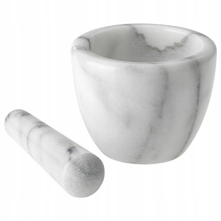 Morser Westmark din marmura cu tlucator, 7,5cm, alb/gri, pentru macinat condimente