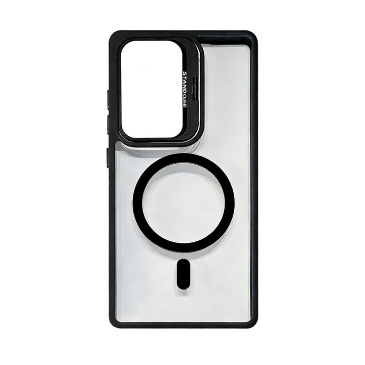 Husa telefon compatibila cu Samsung A56, A36, A37, material TPU, suport metalic, neagra