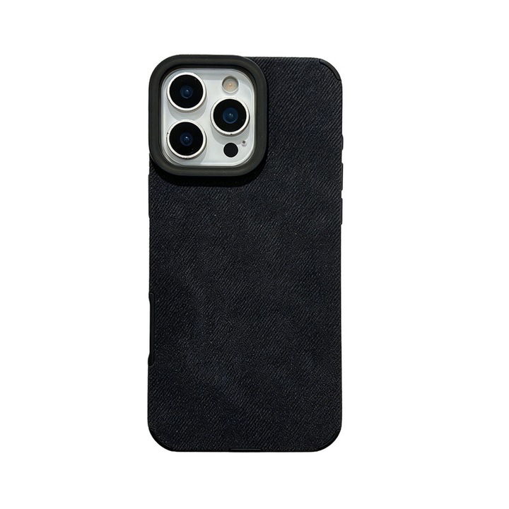 Husa telefon compatibila cu iPhone 13 si 14 MagSafe, TPU, finisaj denim, rezistent la caderi, neagra