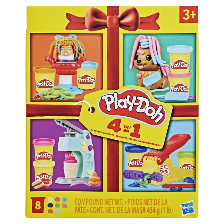 Set creativ Hasbro Play-Doh 4 in 1, 8 culori, 56g fiecare