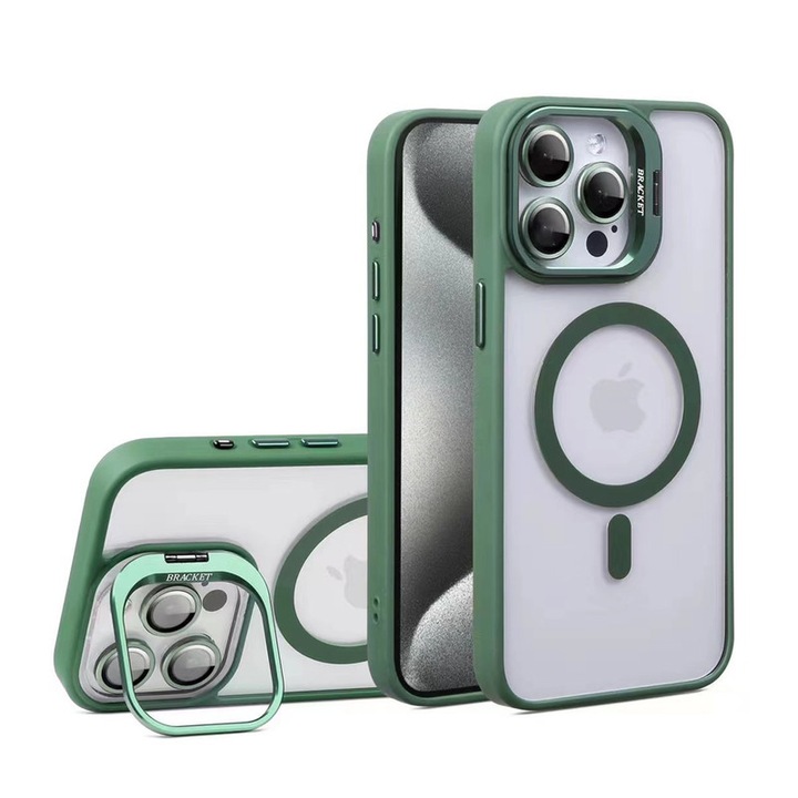 Husa telefon compatibila cu iPhone 15, verde, material TPU, panou din acril