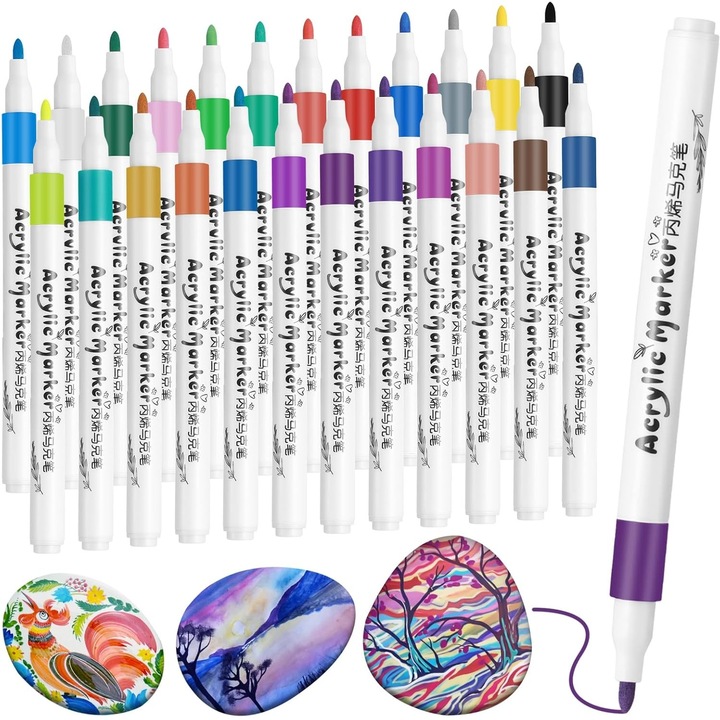 Marker acrilic Extralink, set 24 culori markere acrilice pentru pictura, decoratiuni, DIY, arta, hobby, creativitate, copii