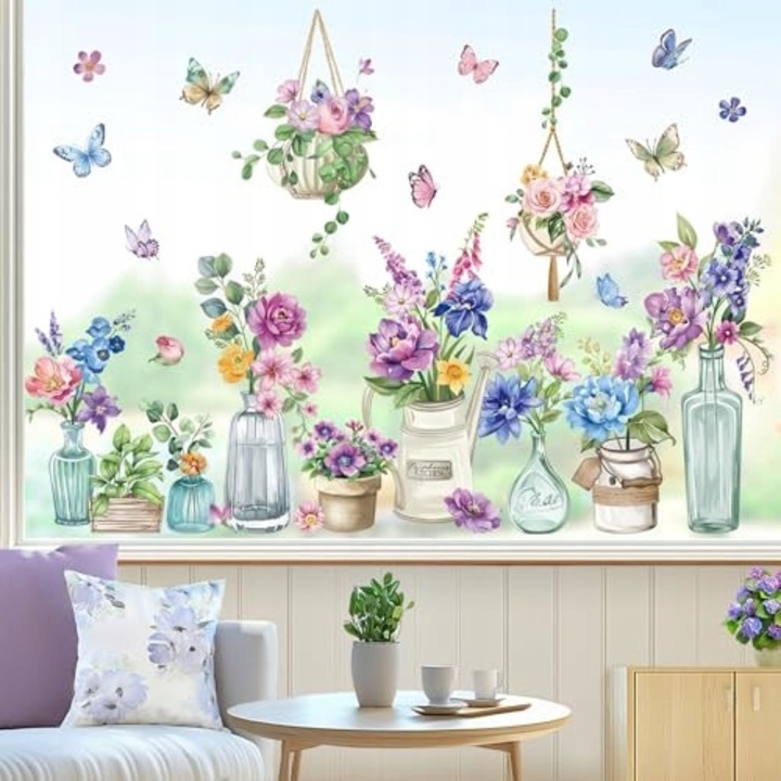 Dekoratív matrica készlet vasalathoz, virágok, kék, 9 ív, 20x30cm