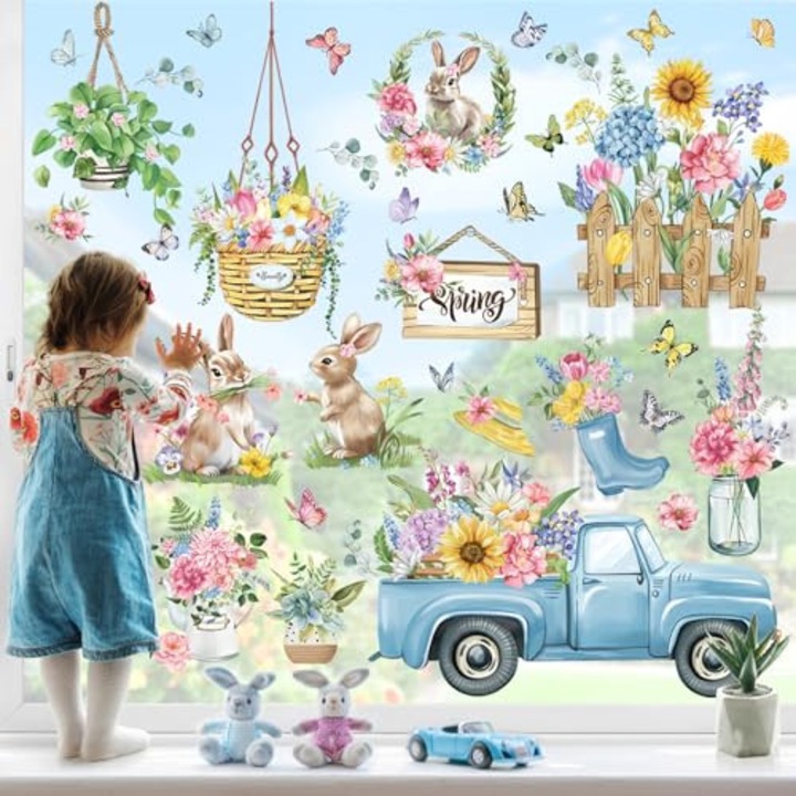 Set de Stickere Decorative pentru Feronerie, Primavara, Flori, Tractor, Zapada, 20x30cm