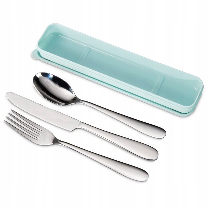 Set tacamuri camping Xavax 4 piese, inox, pastel albastru, 23x5,1x2,8cm